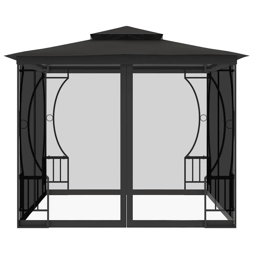 Gazebo Anthracite 300x300x265 cm Outdoor Party Tent with Nets and Detachable Drapes