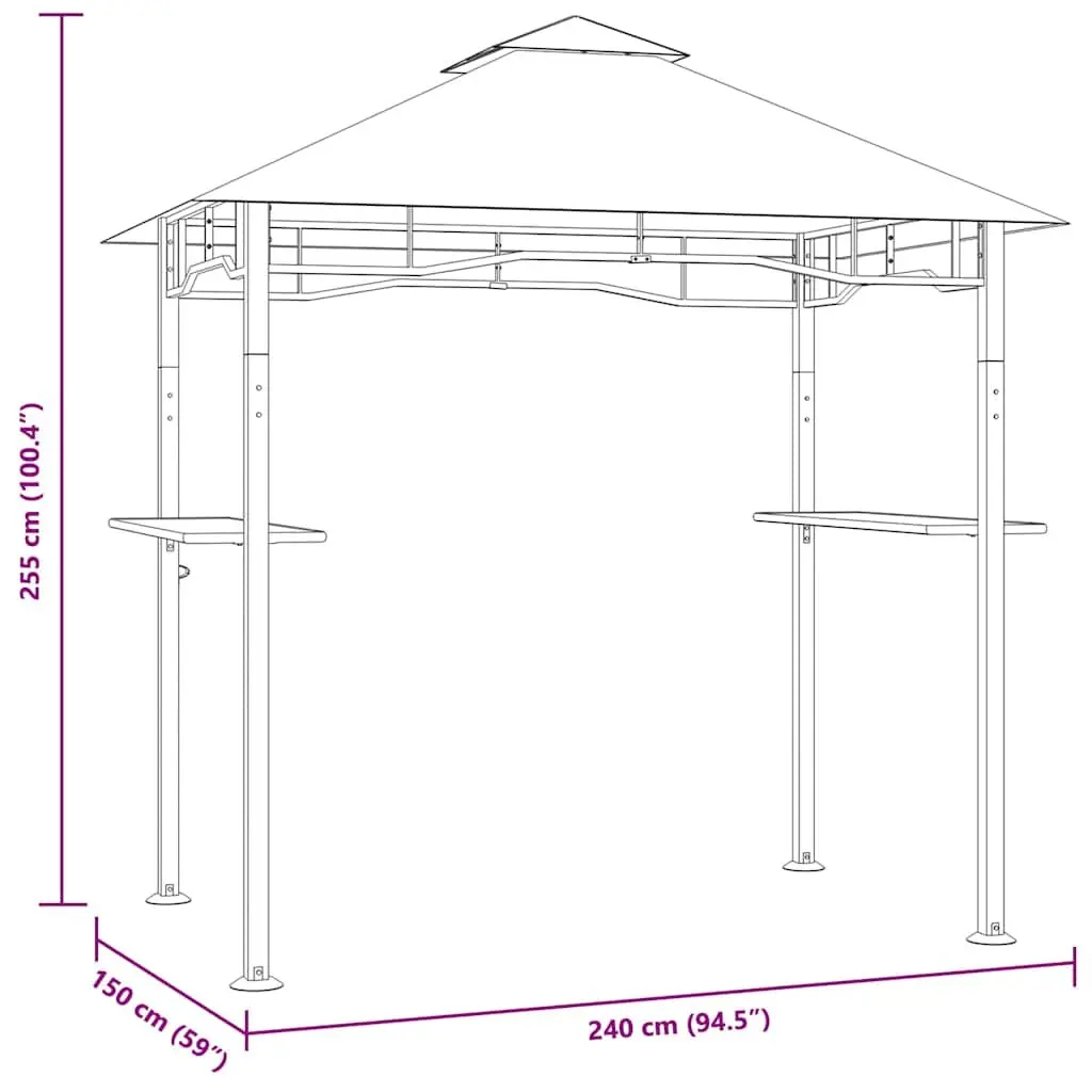 BBQ Gazebo Anthracite 240W x 150D x 255H cm Steel Frame Weather Resistant