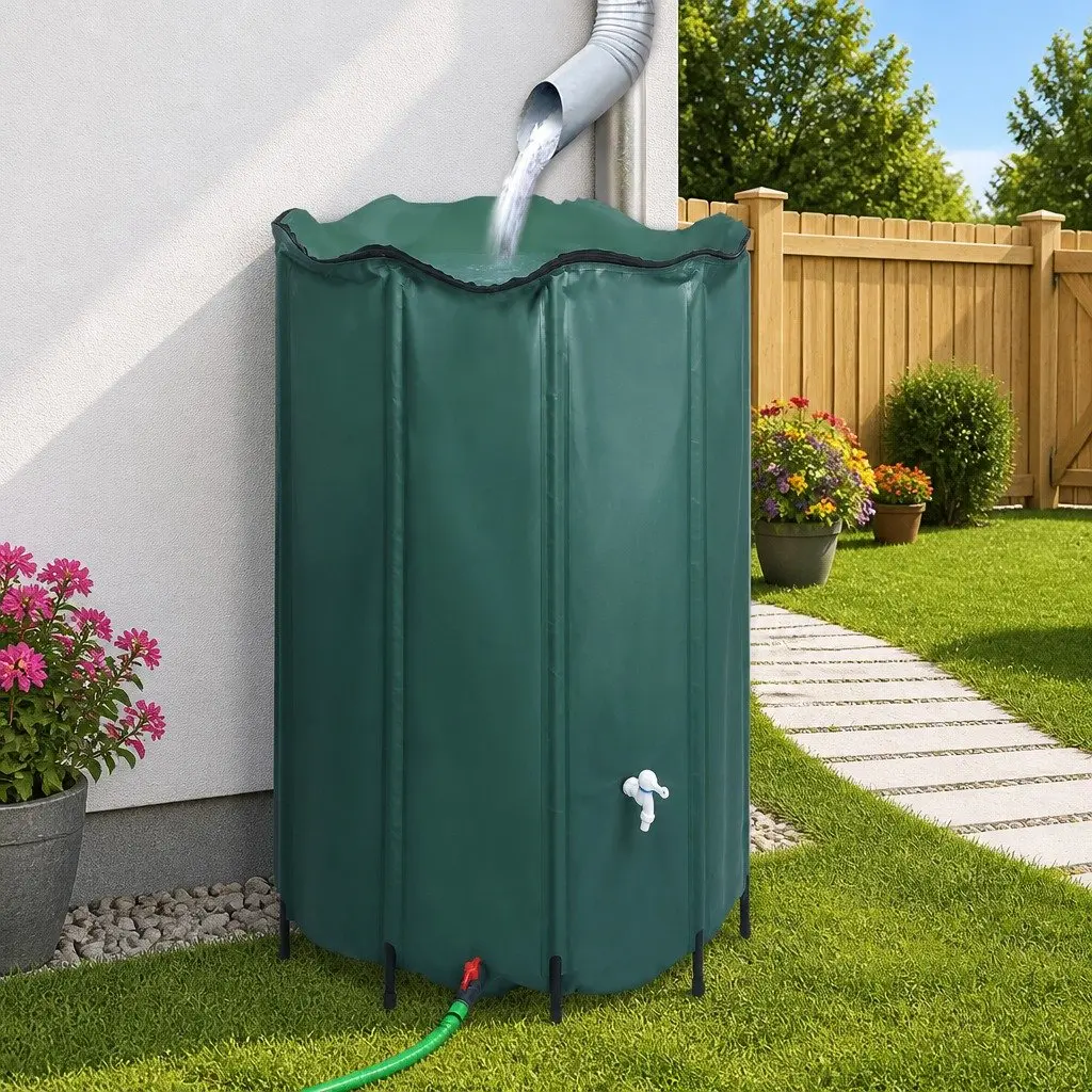 Rain Water Tank Green 1350L Collapsible Storage Barrel with Spigot