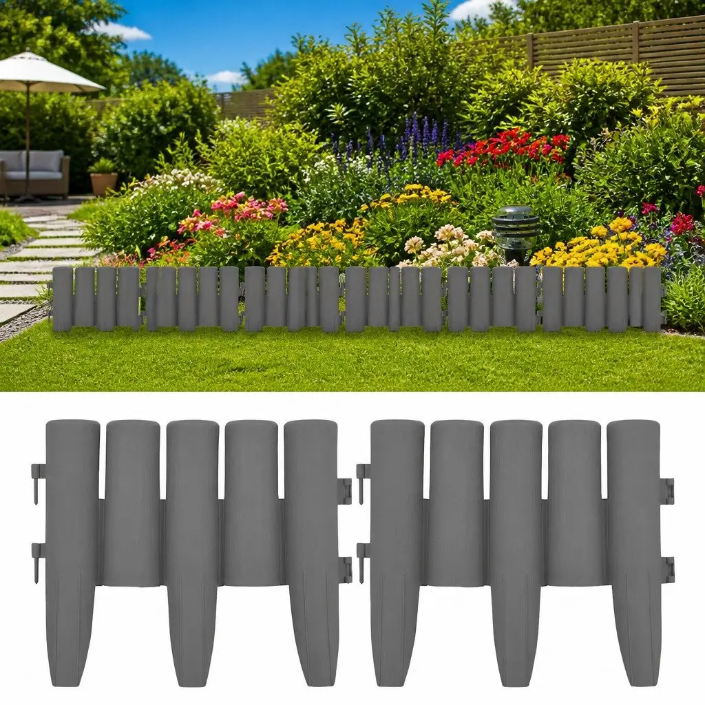 Garden Border Edging 36 Pieces Grey 10 m Lawn Landscape Edge Panels