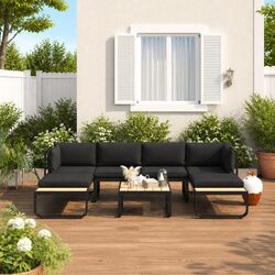 4 Piece Grey Garden Corner Sofa Set with Seat Back Cushions Outdoor Lounge