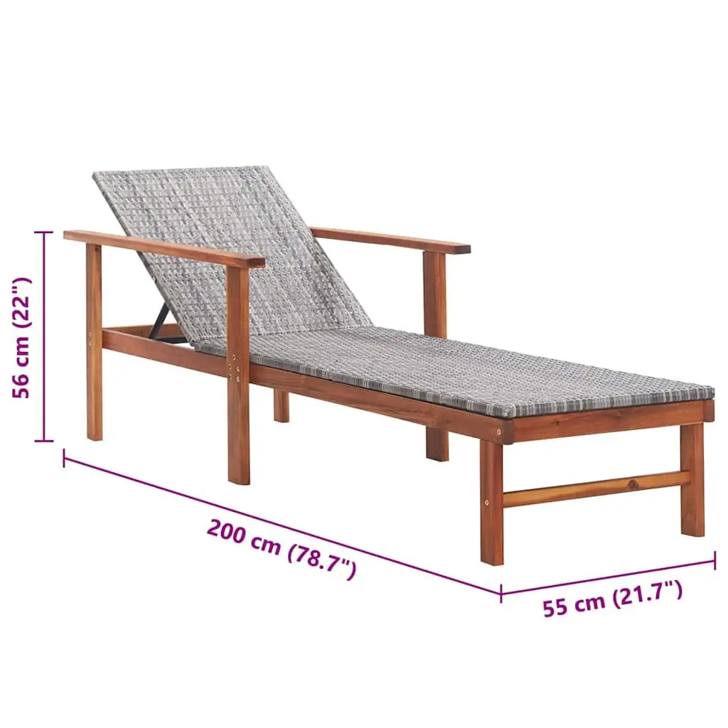 Sun Lounger Grey Outdoor Garden Patio Reclining Chair Relaxation Furniture