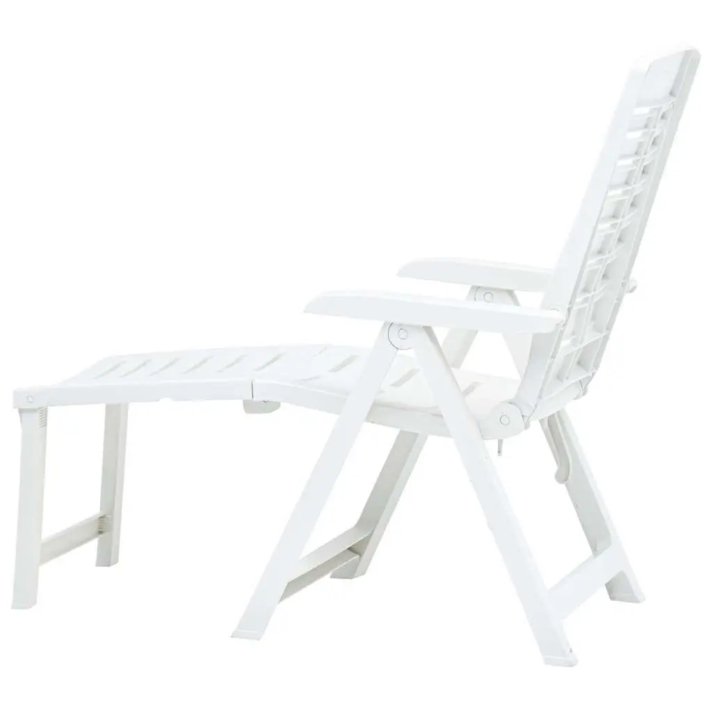 Folding Sun Lounger White Outdoor Garden Patio Reclining Chair Adjustable