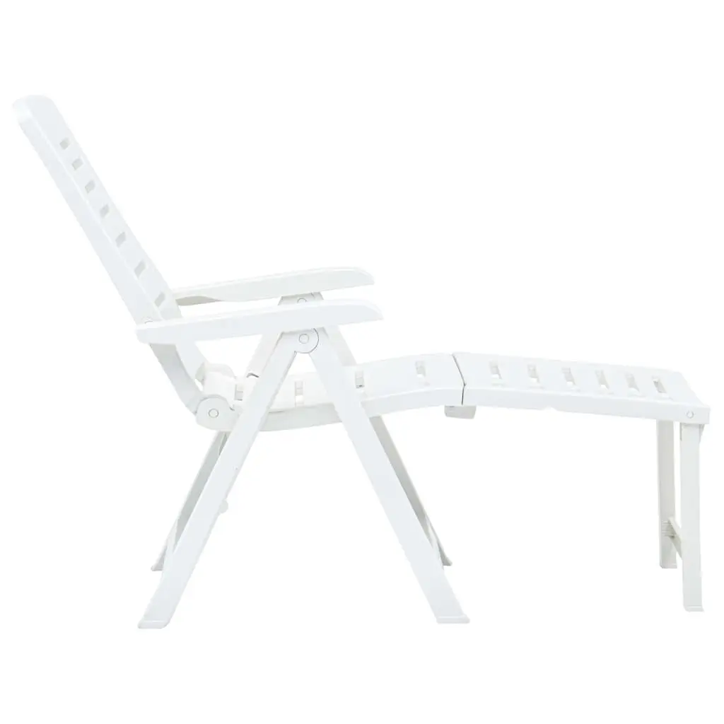 Folding Sun Lounger White Outdoor Garden Patio Reclining Chair Adjustable