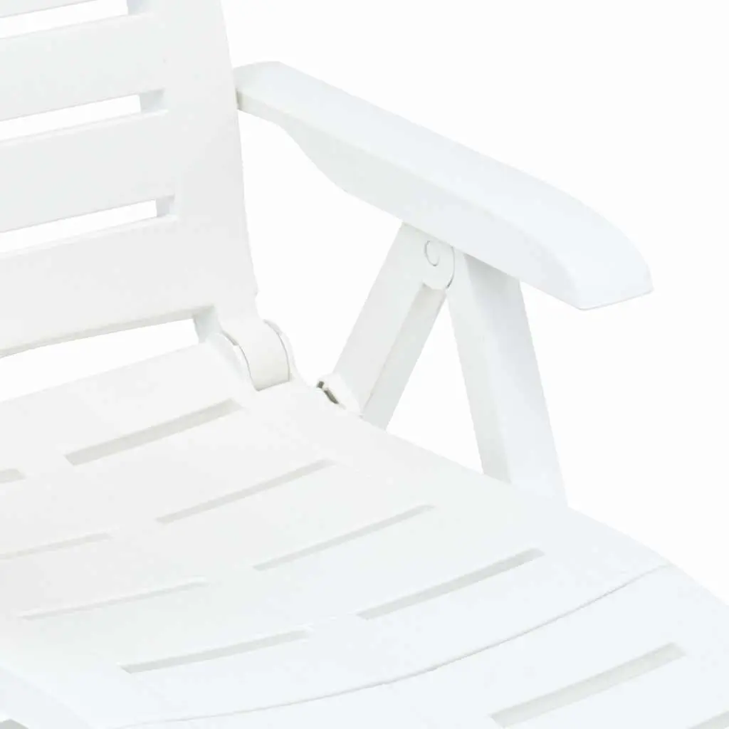 Folding Sun Lounger White Outdoor Garden Patio Reclining Chair Adjustable