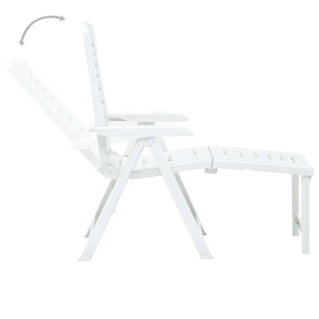Folding Sun Lounger White Outdoor Garden Patio Reclining Chair Adjustable