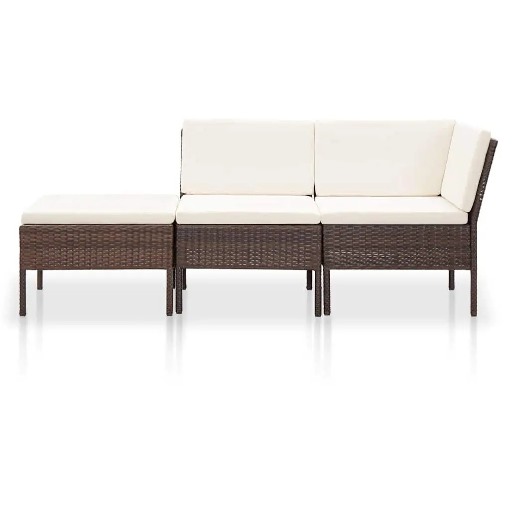 Garden Lounge Set 3 Piece Outdoor Furniture Poly Rattan Brown Cushions