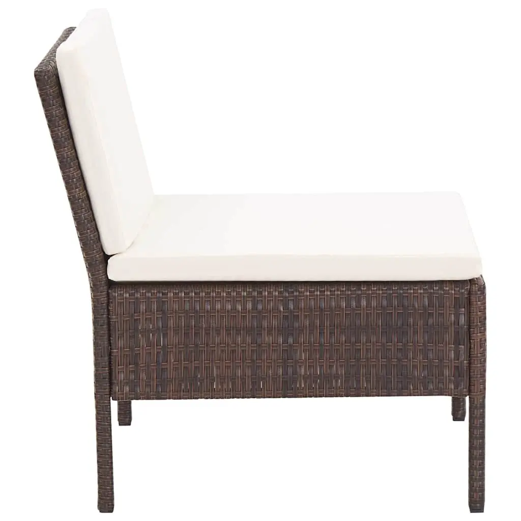 Garden Lounge Set 3 Piece Outdoor Furniture Poly Rattan Brown Cushions