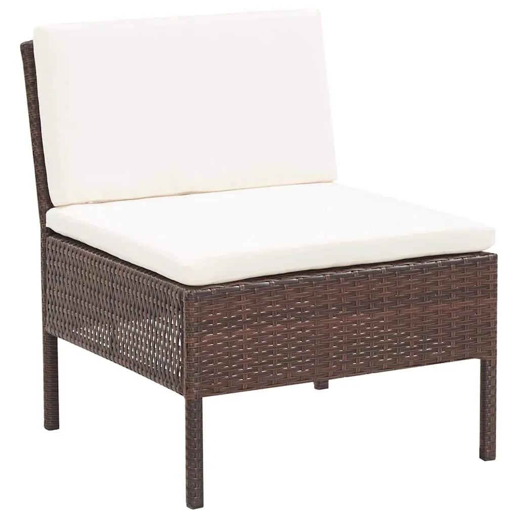 Garden Lounge Set 3 Piece Outdoor Furniture Poly Rattan Brown Cushions