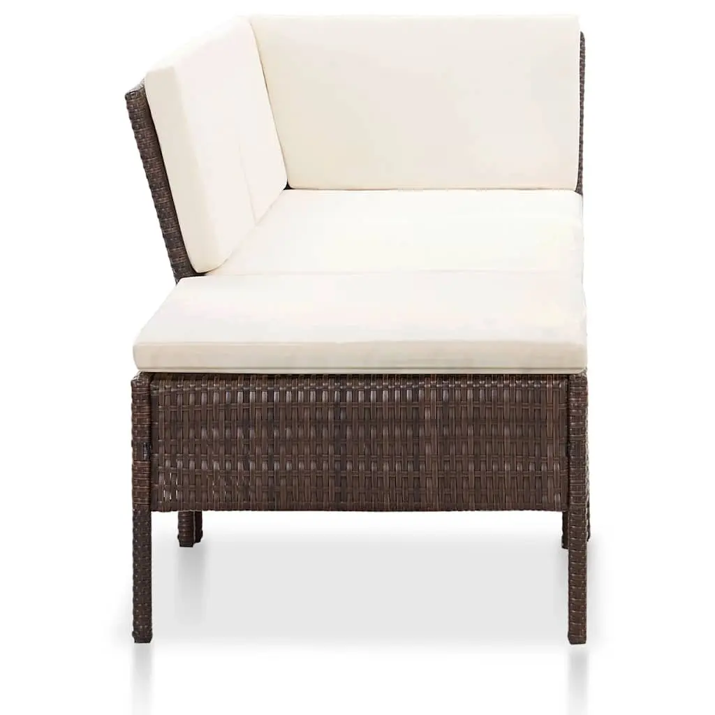 Garden Lounge Set 3 Piece Outdoor Furniture Poly Rattan Brown Cushions