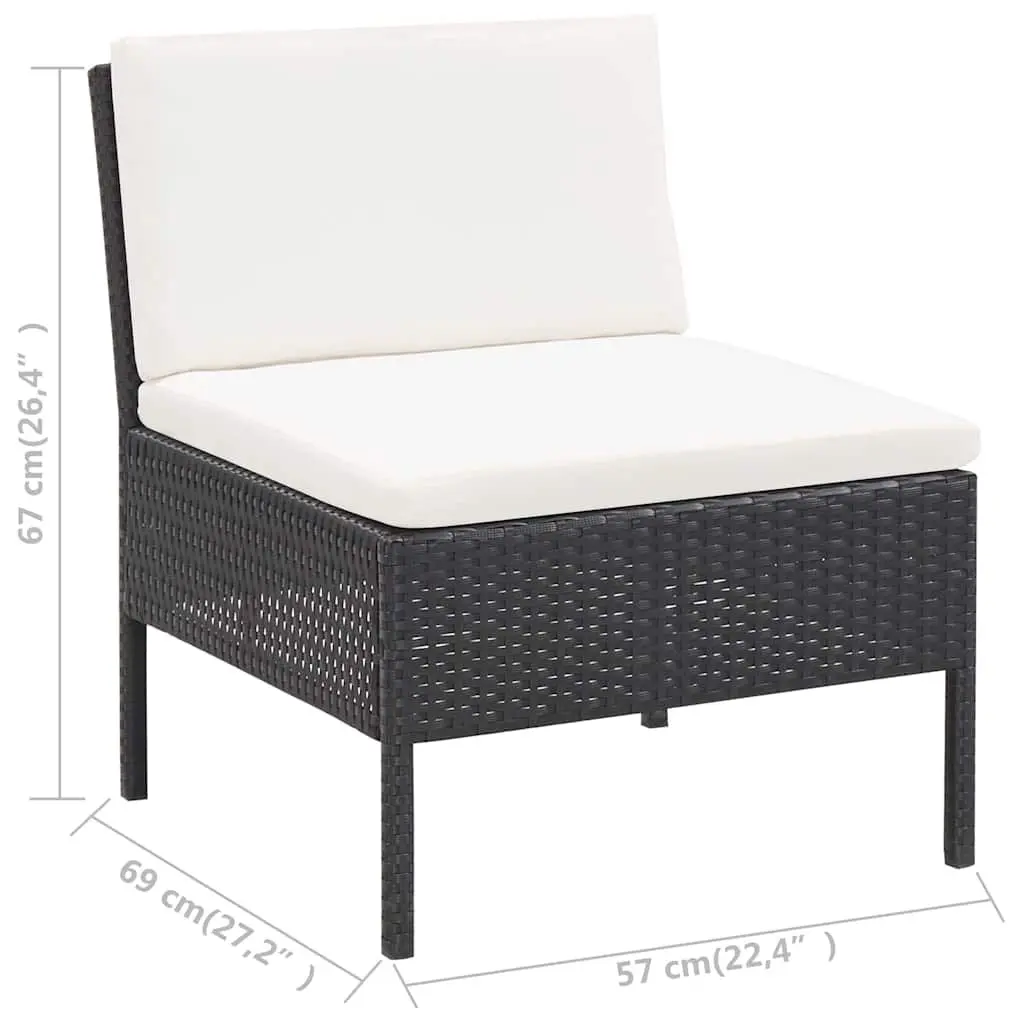 3 Piece Black Outdoor Garden Lounge Set with Cushions PE Rattan Patio Furniture