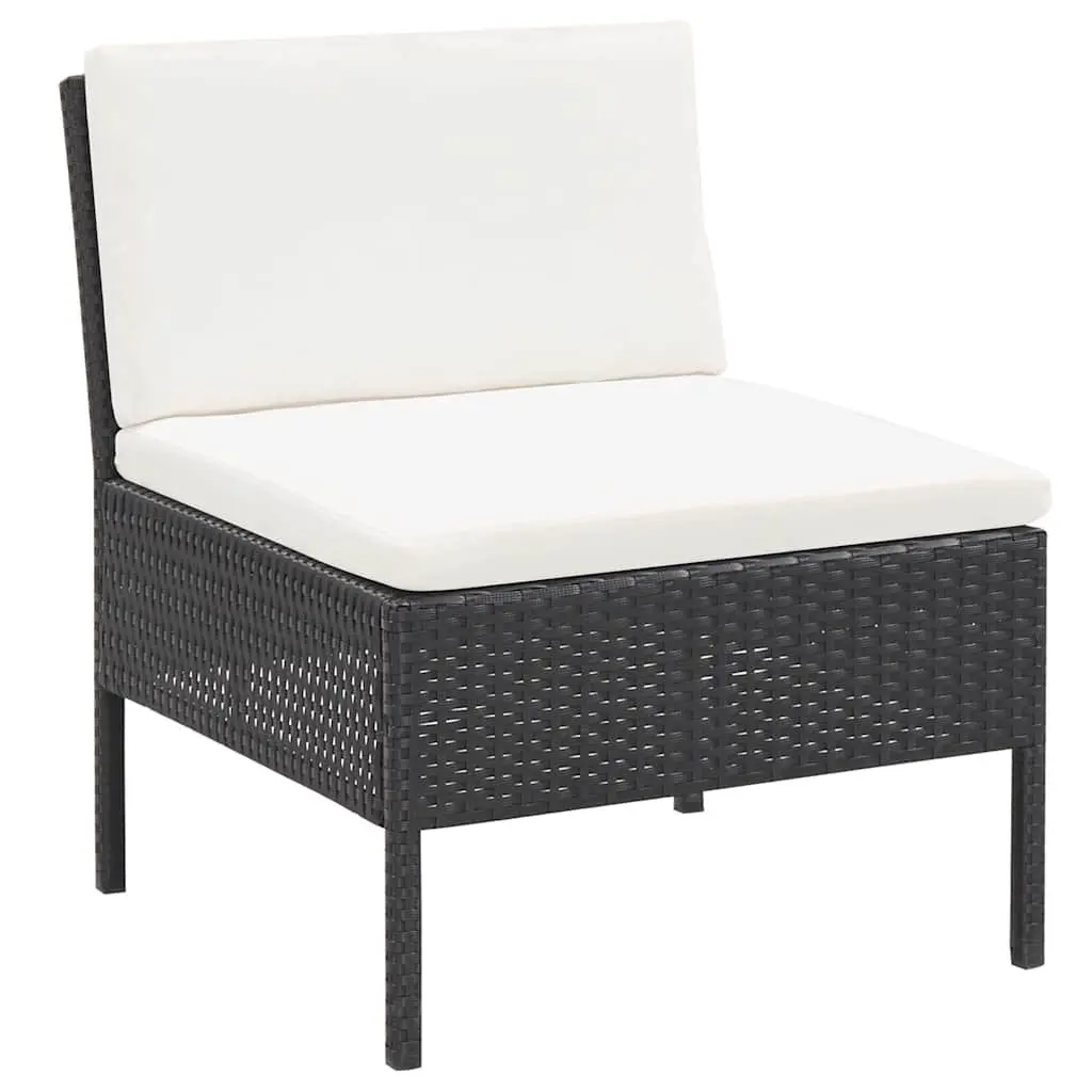 3 Piece Black Outdoor Garden Lounge Set with Cushions PE Rattan Patio Furniture