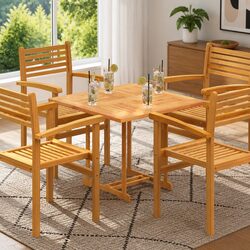 Solid Teak Wood Square Table Top 80x80cm Brown Wooden Tabletop Replacement