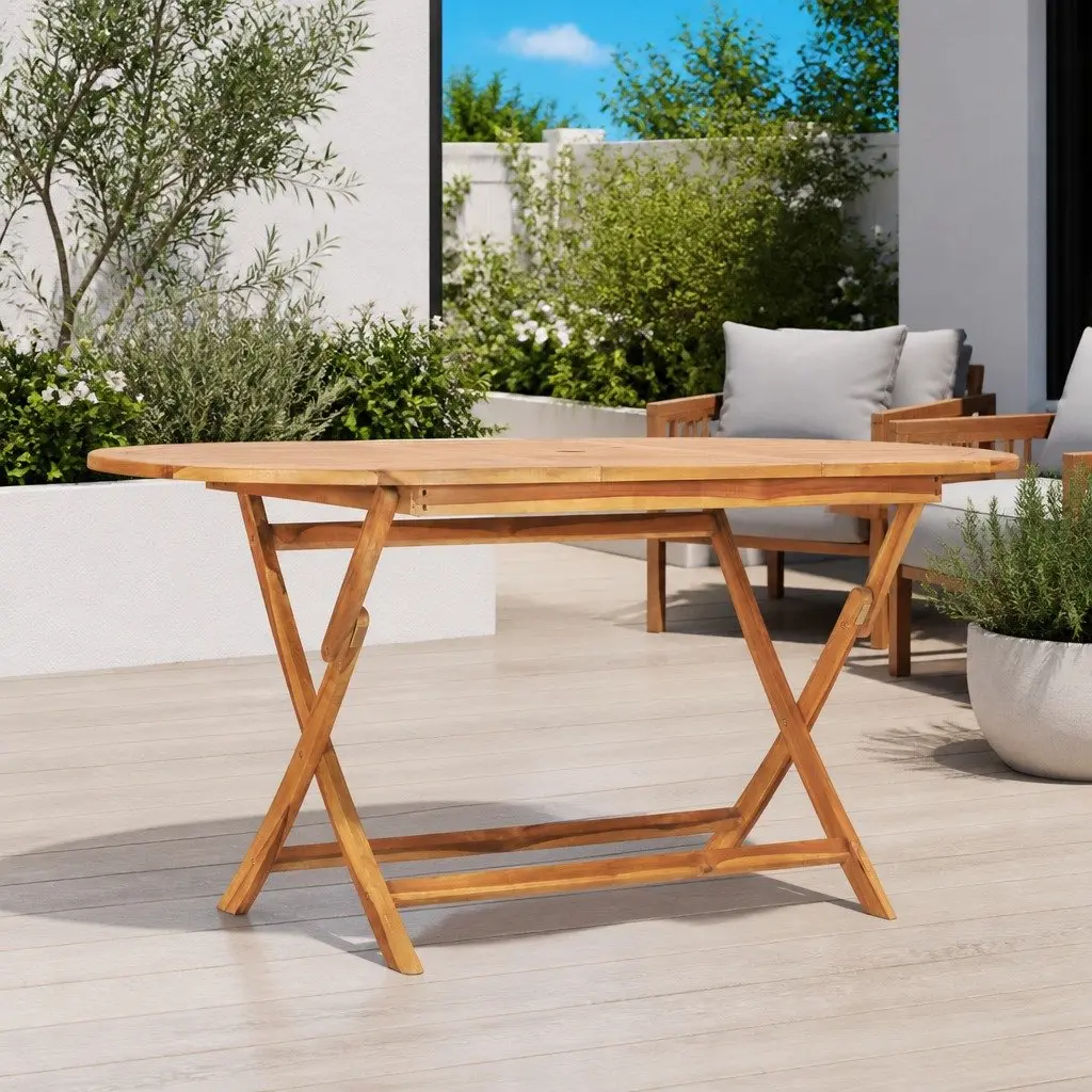 Folding Dining Table Brown 160x80cm Solid Teak Wood Weather Resistant Outdoor Furniture