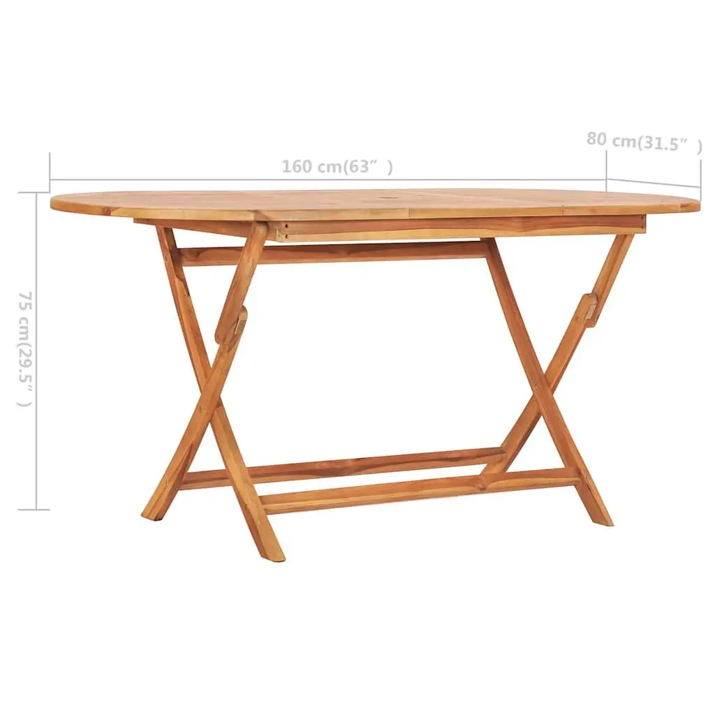Folding Dining Table Brown 160x80cm Solid Teak Wood Weather Resistant Outdoor Furniture