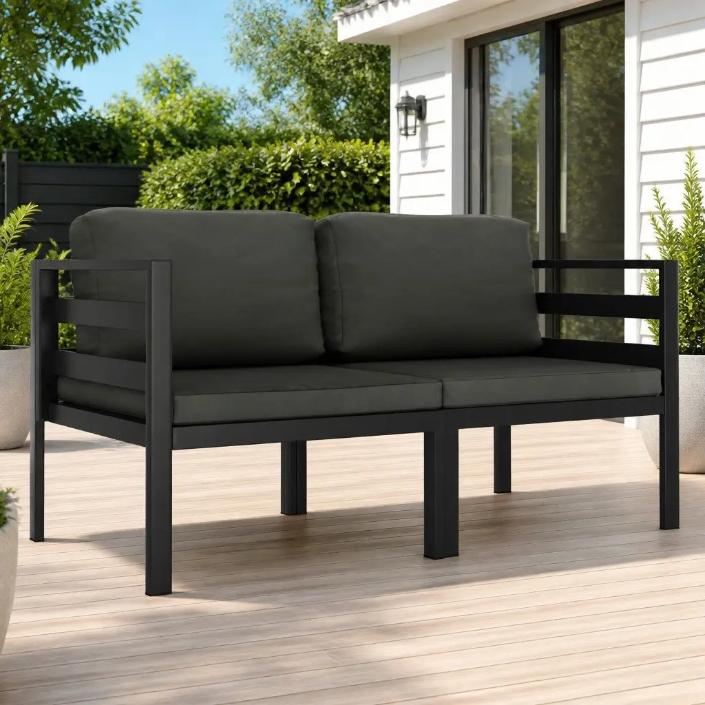 2 Piece Garden Sofa Set Anthracite Modular Outdoor Lounge Sectional with Cushions