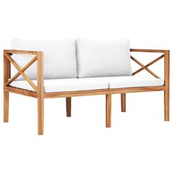 Compact Teak Wood Garden Bench with Soft Cushions