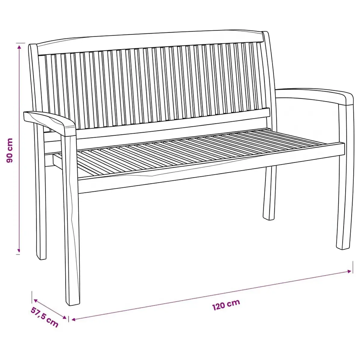 2-Seater Outdoor Stacking Bench 120cm Teak Wood Garden Patio Seating Furniture