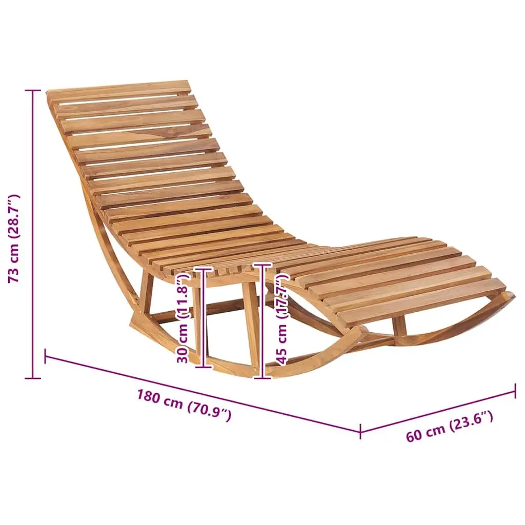 Rocking Sun Lounger Brown Teak Wood Outdoor Garden Relaxation Chair