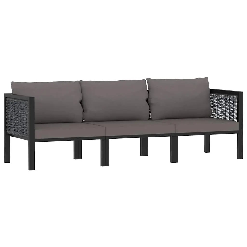 3-Seater Sofa Anthracite Hand-Woven Poly Rattan Lounge Weather-Resistant Garden Patio Furniture