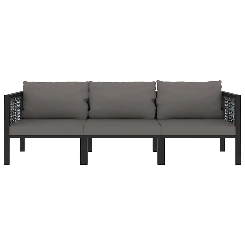 3-Seater Sofa Anthracite Hand-Woven Poly Rattan Lounge Weather-Resistant Garden Patio Furniture