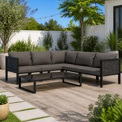 Outdoor Garden Lounge Set 6 Piece Poly Rattan Modular Patio Furniture with