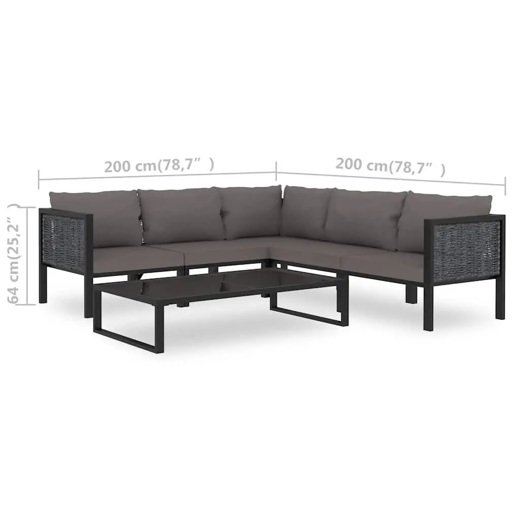 Outdoor Lounge Set Anthracite 6 Piece Modular Weather-Resistant Poly Rattan with Tempered Glass Coffee Table and Padded Cushions
