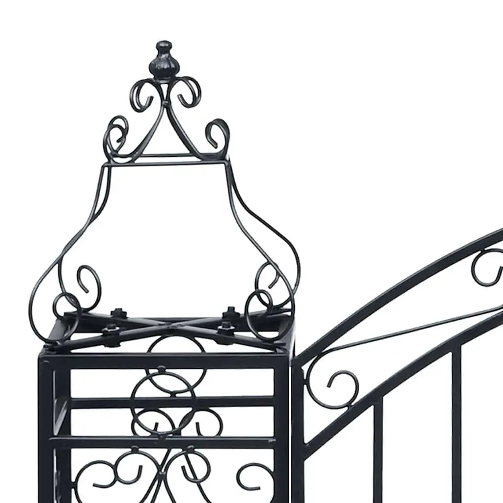 Garden Gate Black Wrought Iron 122 x 20.5 x 100 cm Ornamental Entryway with Bolt Hinge and Mounting Posts
