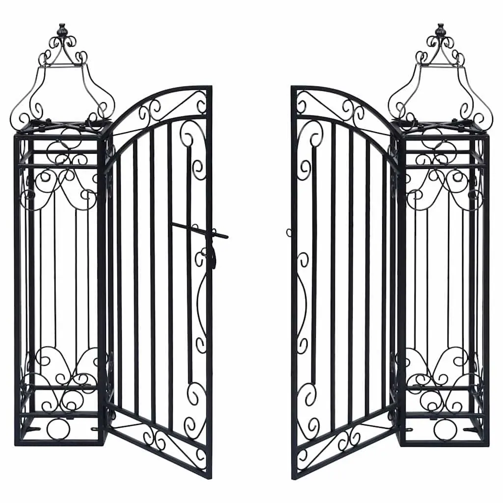 Garden Gate Black Wrought Iron 122 x 20.5 x 100 cm Ornamental Entryway with Bolt Hinge and Mounting Posts