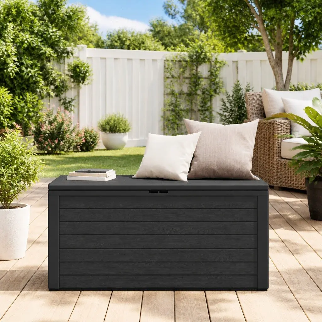Garden Storage Box Anthracite Durable Polypropylene Indoor Outdoor Use Easy Assembly