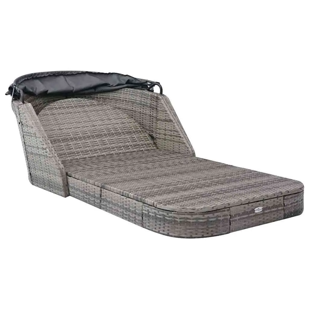 Sun Lounger with Canopy Outdoor Garden Reclining Chair Rattan Anthracite