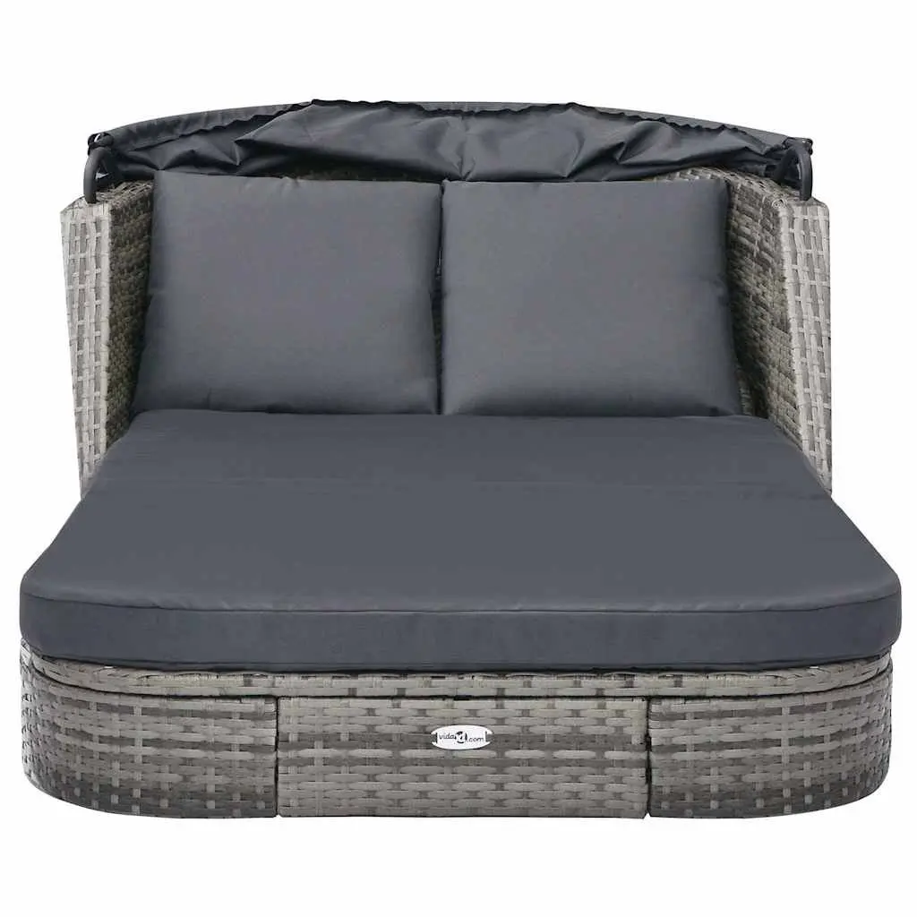 Sun Lounger with Canopy Outdoor Garden Reclining Chair Rattan Anthracite