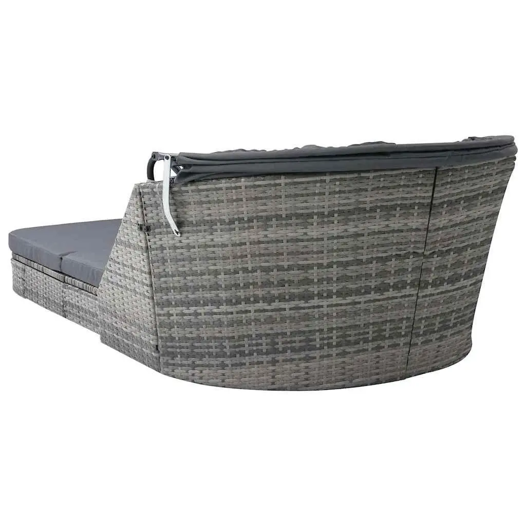 Sun Lounger with Canopy Outdoor Garden Reclining Chair Rattan Anthracite