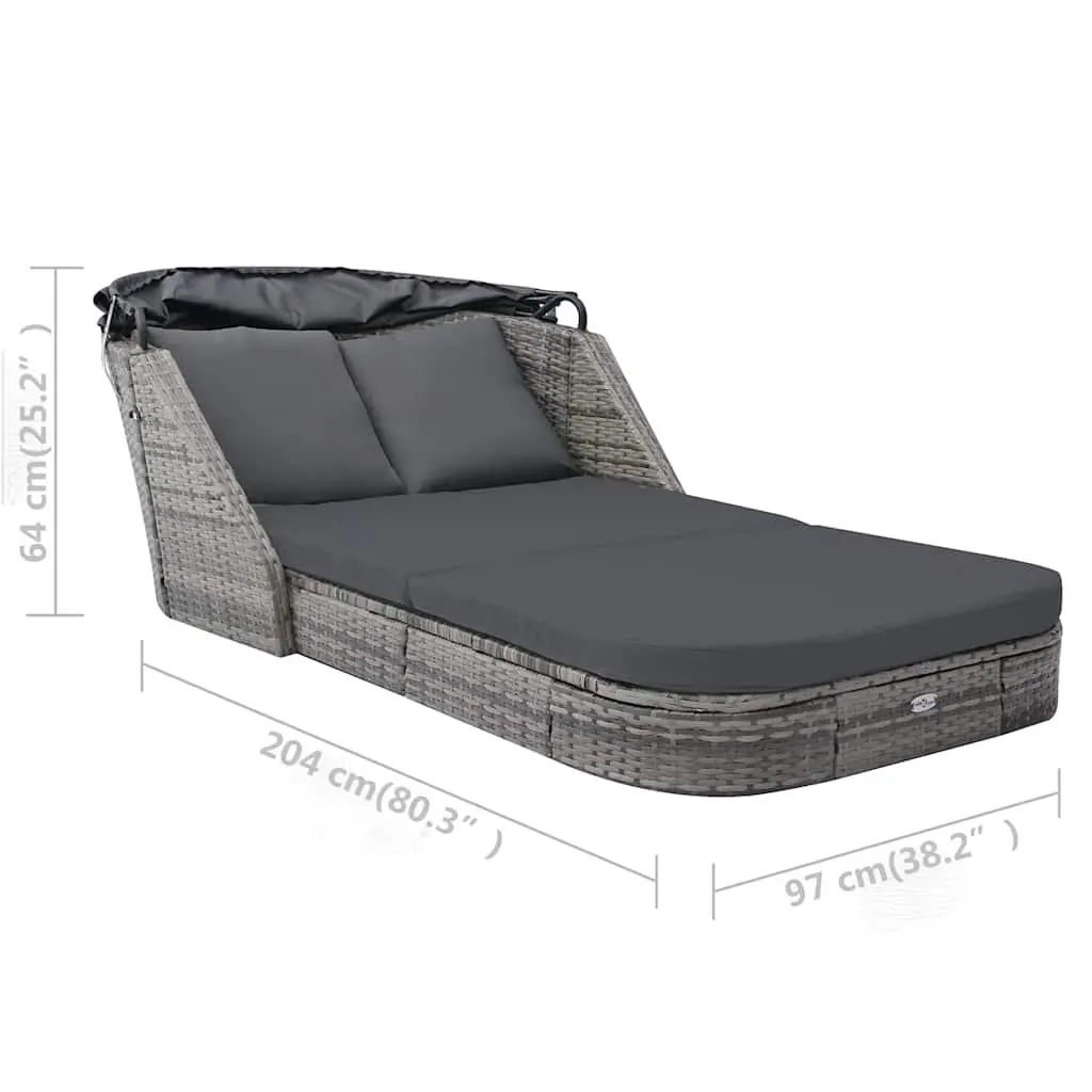 Sun Lounger with Canopy Outdoor Garden Reclining Chair Rattan Anthracite
