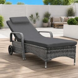 Sun Lounger with Wheels Adjustable Backrest Garden Patio Lounge Chair Anthracite