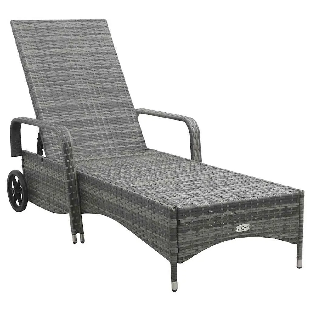 Sun Lounger Anthracite Adjustable Backrest with Wheels Rattan Garden Patio Lounge Chair