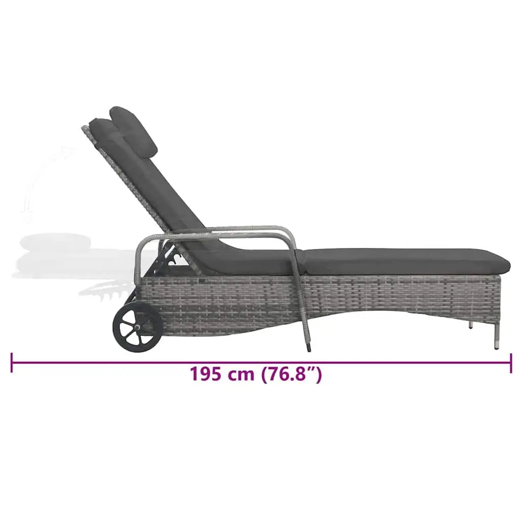 Sun Lounger Anthracite Adjustable Backrest with Wheels Rattan Garden Patio Lounge Chair