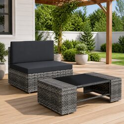 Concise Outdoor Sectional Sofa Lounge Set in Grey Poly Rattan
