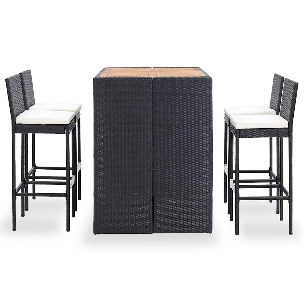 5 Piece Outdoor Bar Set Poly Rattan Acacia Wood Patio Furniture Black