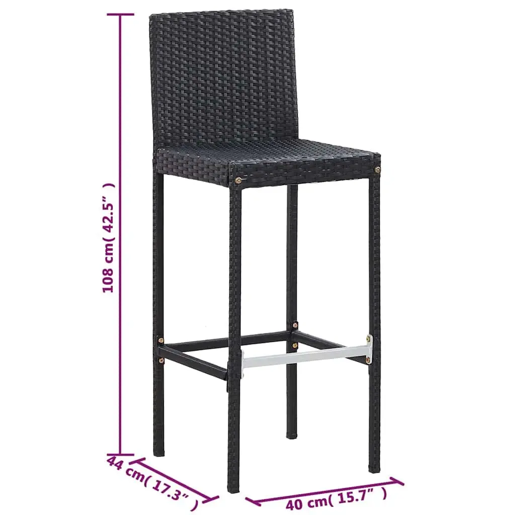 5 Piece Outdoor Bar Set Poly Rattan Acacia Wood Patio Furniture Black