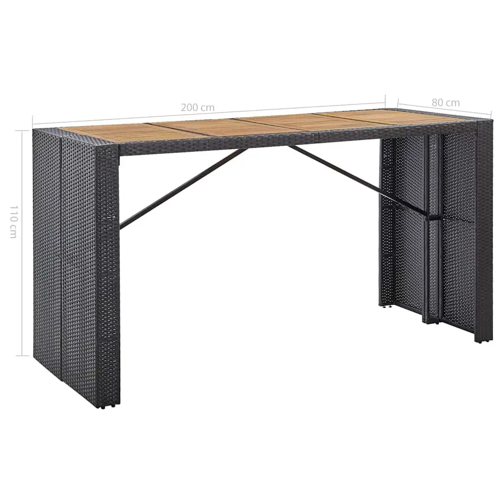 Outdoor Bar Set Black 9 Piece Poly Rattan Acacia Wood Patio Furniture