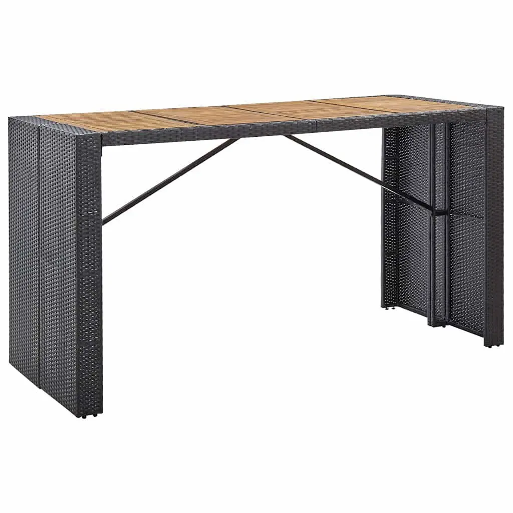 Outdoor Bar Set Black 9 Piece Poly Rattan Acacia Wood Patio Furniture