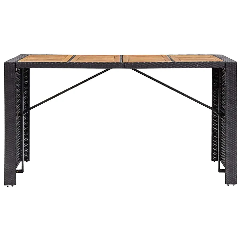 Outdoor Bar Set Black 9 Piece Poly Rattan Acacia Wood Patio Furniture
