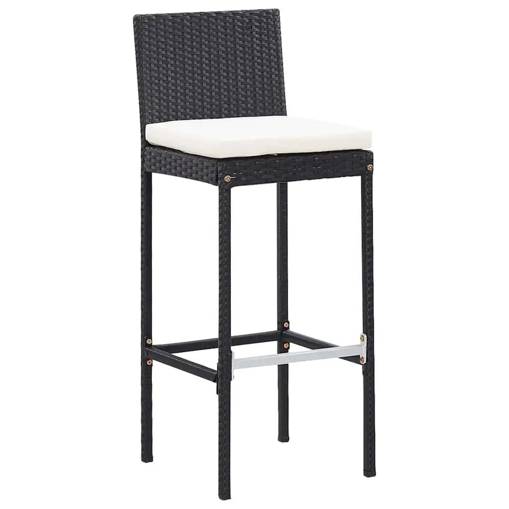 Outdoor Bar Set Black 9 Piece Poly Rattan Acacia Wood Patio Furniture
