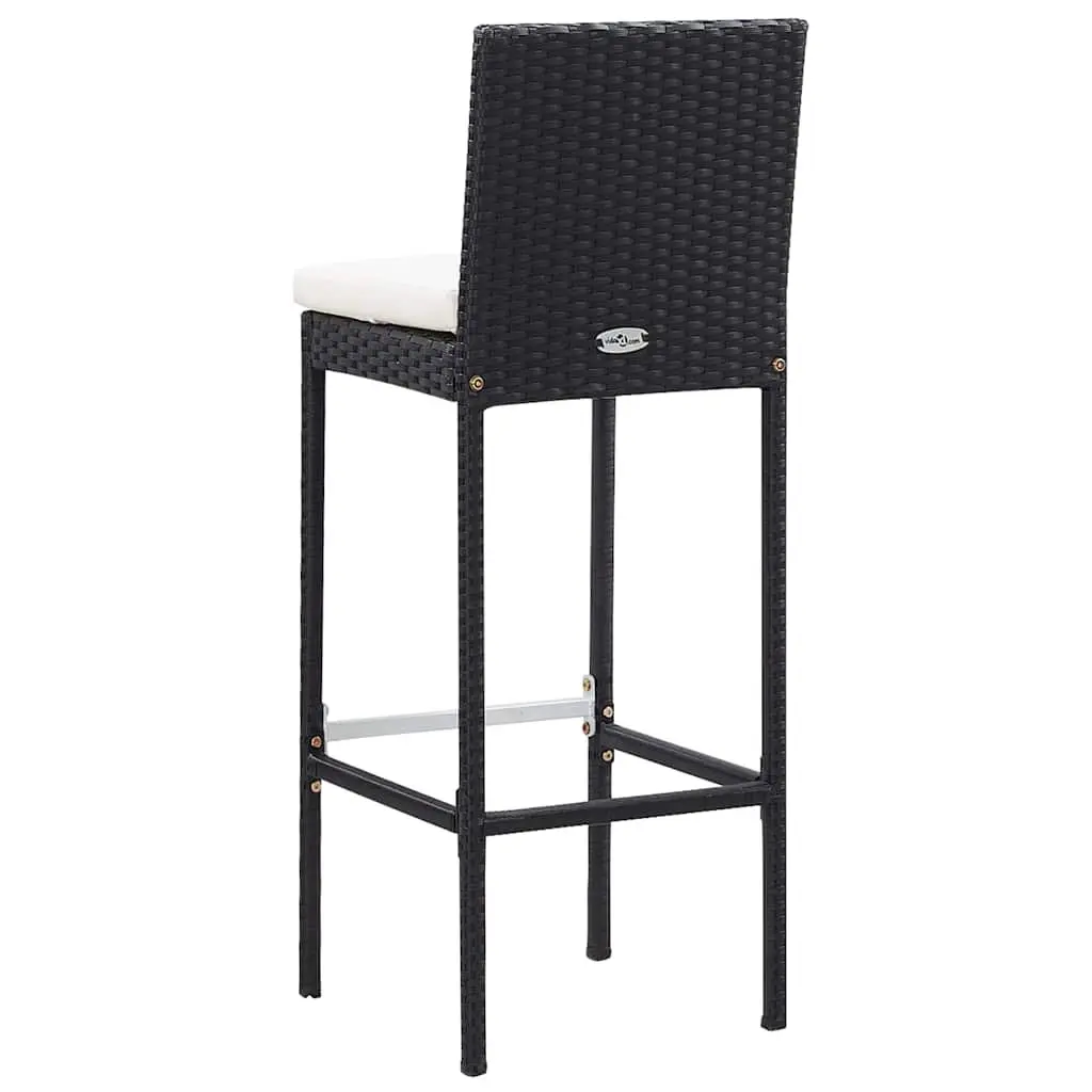 Outdoor Bar Set Black 9 Piece Poly Rattan Acacia Wood Patio Furniture