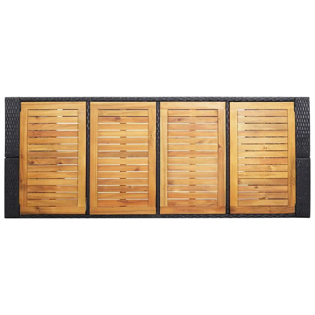 Outdoor Bar Set Black 9 Piece Poly Rattan Acacia Wood Patio Furniture