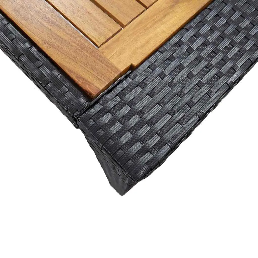 Outdoor Bar Set Black 9 Piece Poly Rattan Acacia Wood Patio Furniture