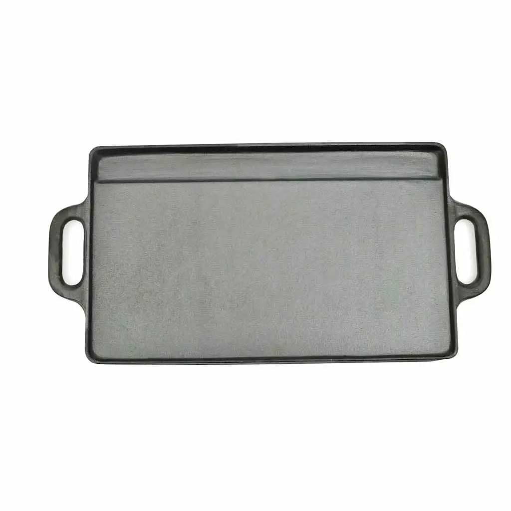 Cast Iron Grill Platter Black 50x23cm Double-Sided Griddle Cooking Surface