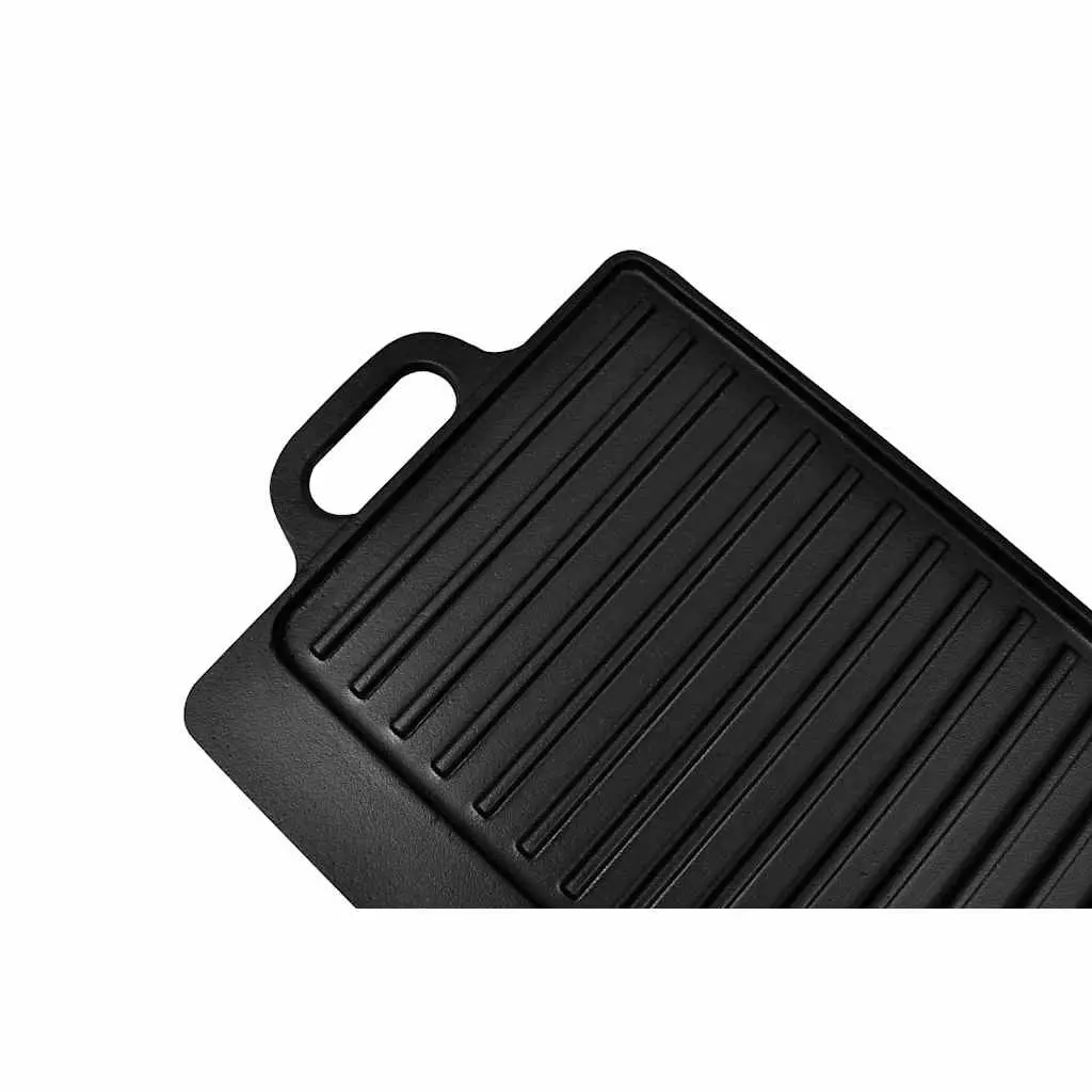 Cast Iron Grill Platter Black 50x23cm Double-Sided Griddle Cooking Surface