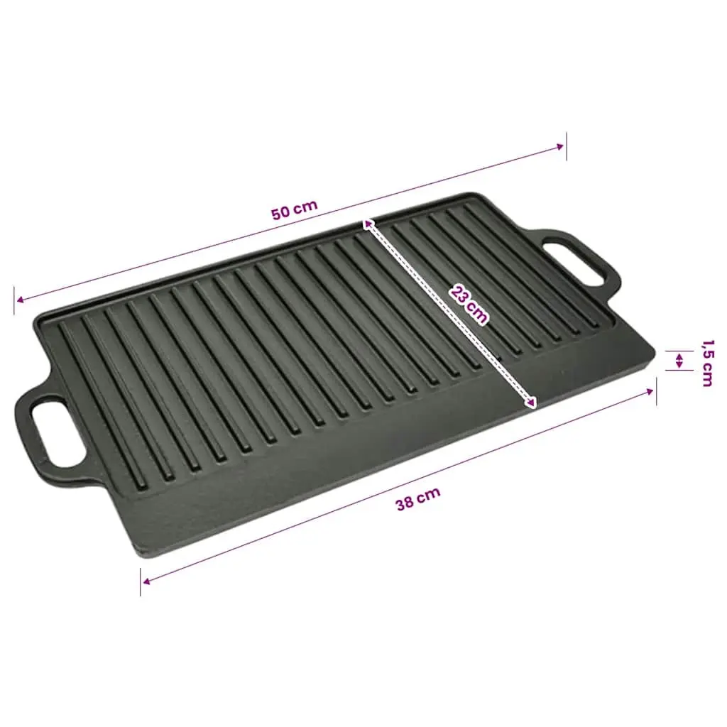 Cast Iron Grill Platter Black 50x23cm Double-Sided Griddle Cooking Surface